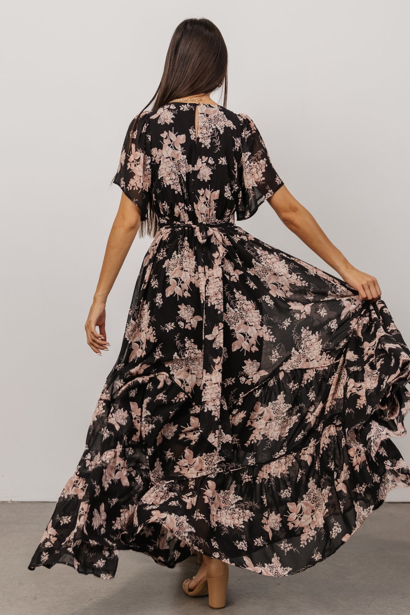 Katherine Maxi Dress | Black + Blush Floral - Baltic Born