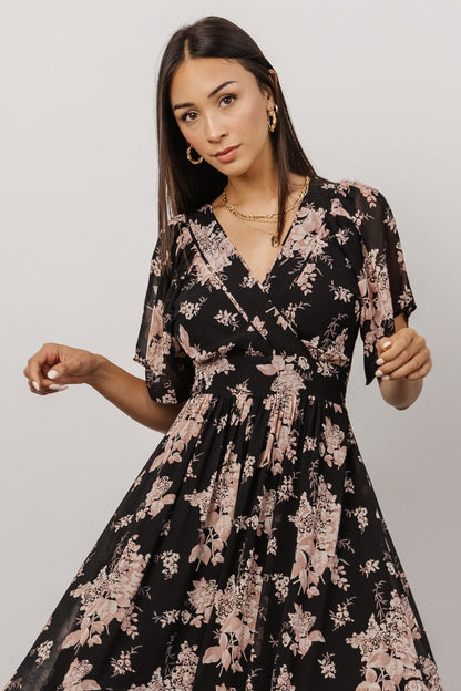 Katherine Maxi Dress | Black + Blush Floral - Baltic Born