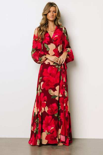 Katinka Wrap Maxi Dress | Burgundy Multi Floral - Baltic Born