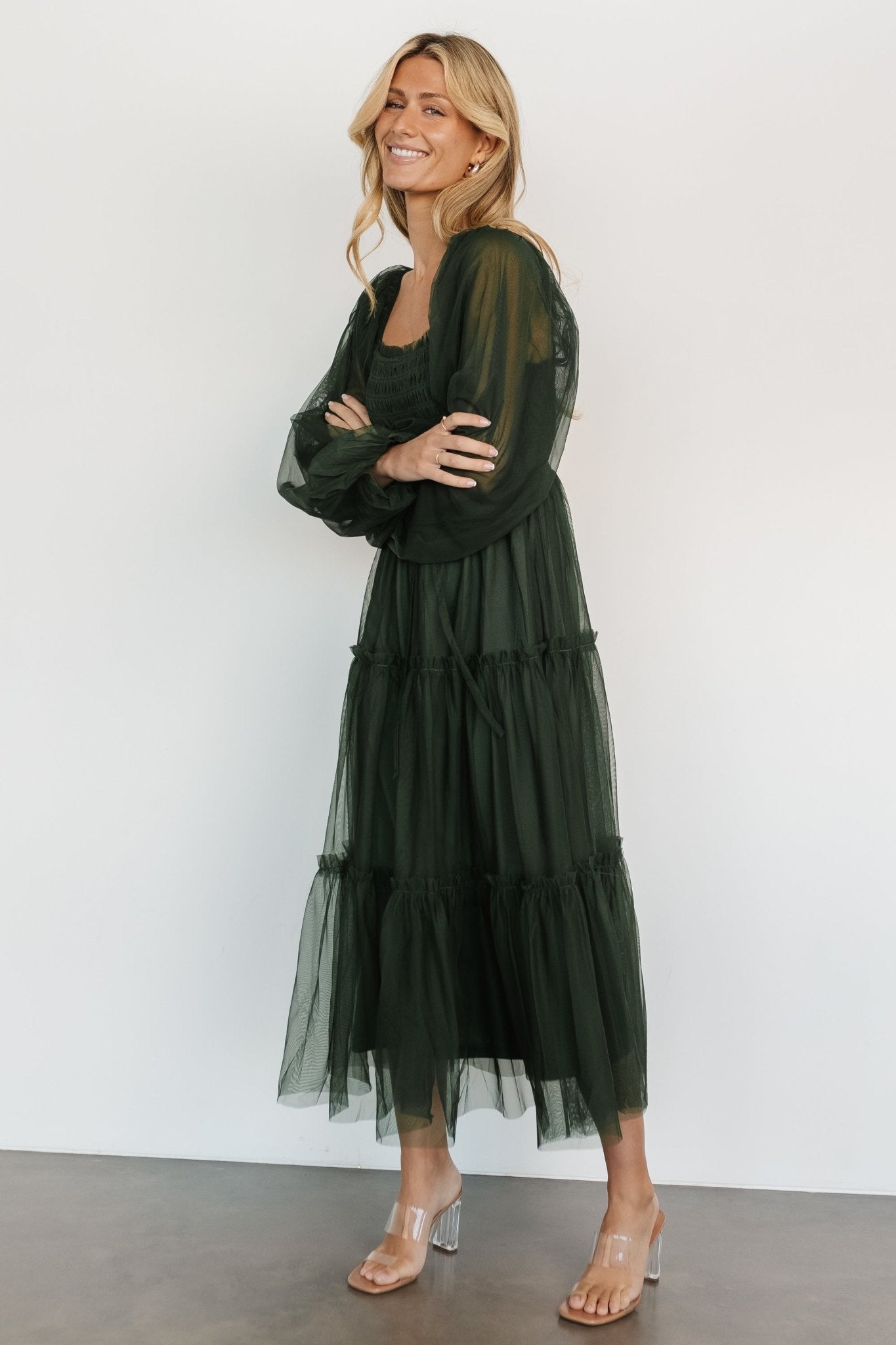 Katrina Tulle Maxi Dress | Dark Green - Baltic Born