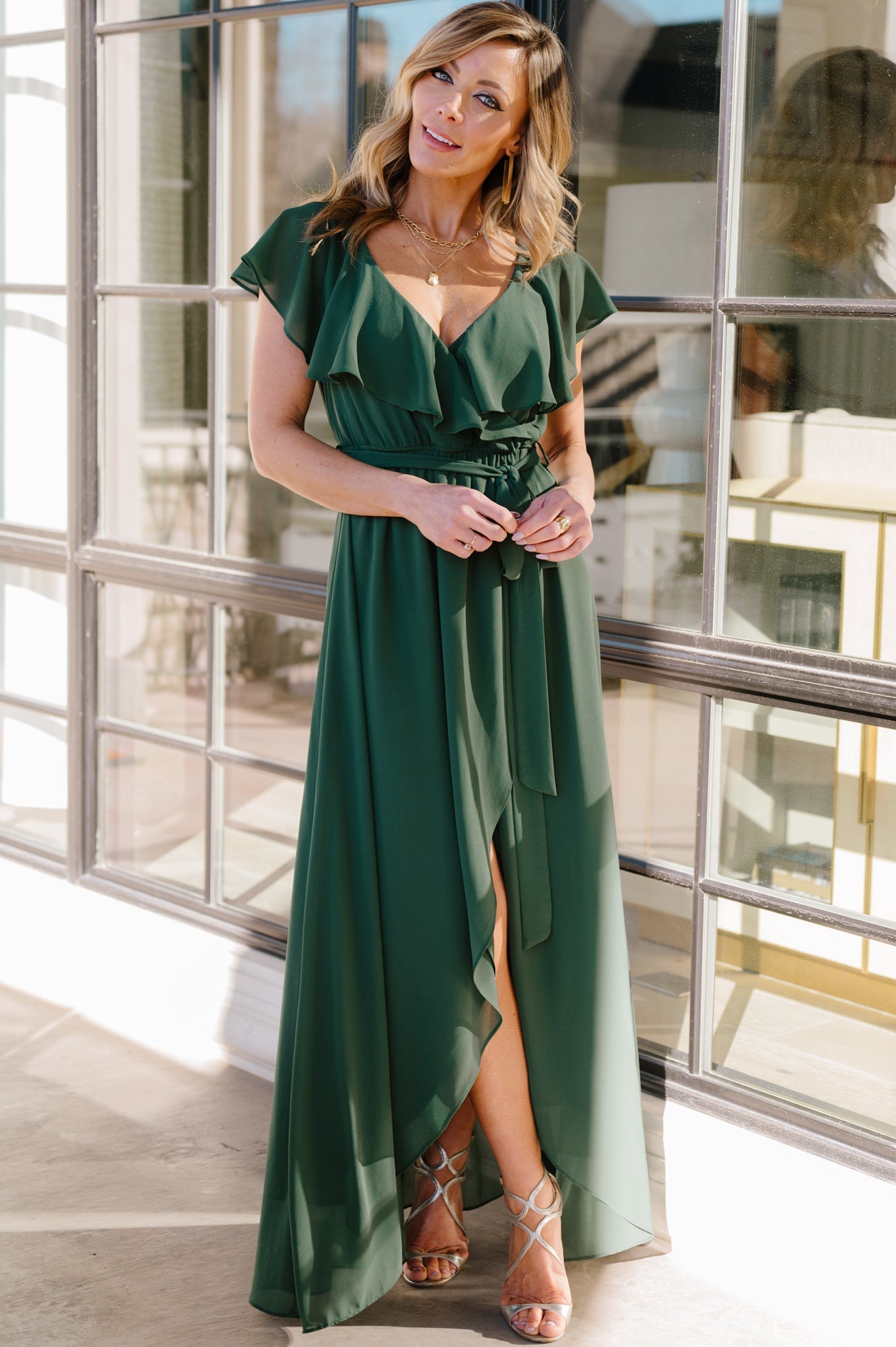 Katya Ruffle Maxi Dress | Evergreen - Baltic Born