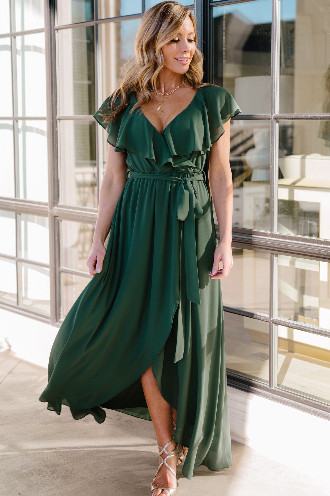 Katya Ruffle Maxi Dress | Evergreen - Baltic Born