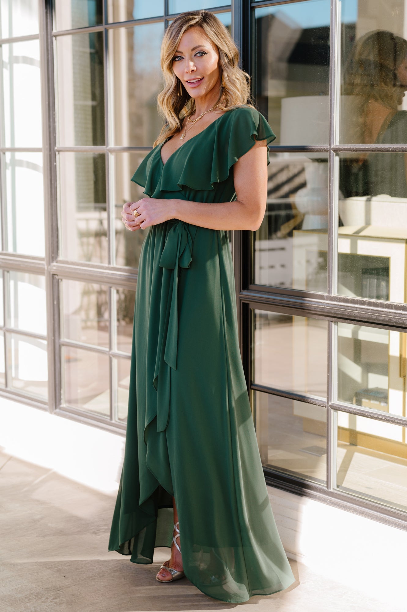 Katya Ruffle Maxi Dress | Evergreen - Baltic Born