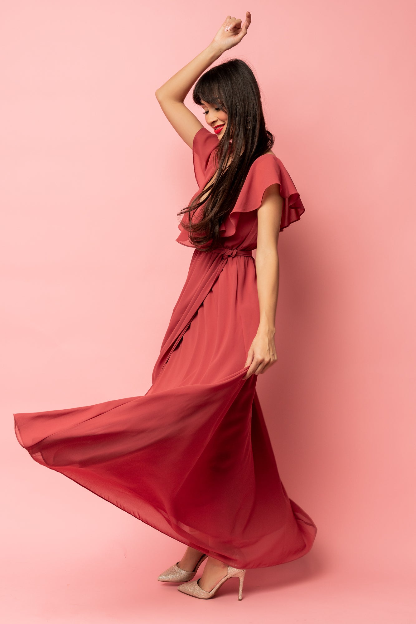 Katya Ruffle Maxi Dress | Rosewood - Baltic Born