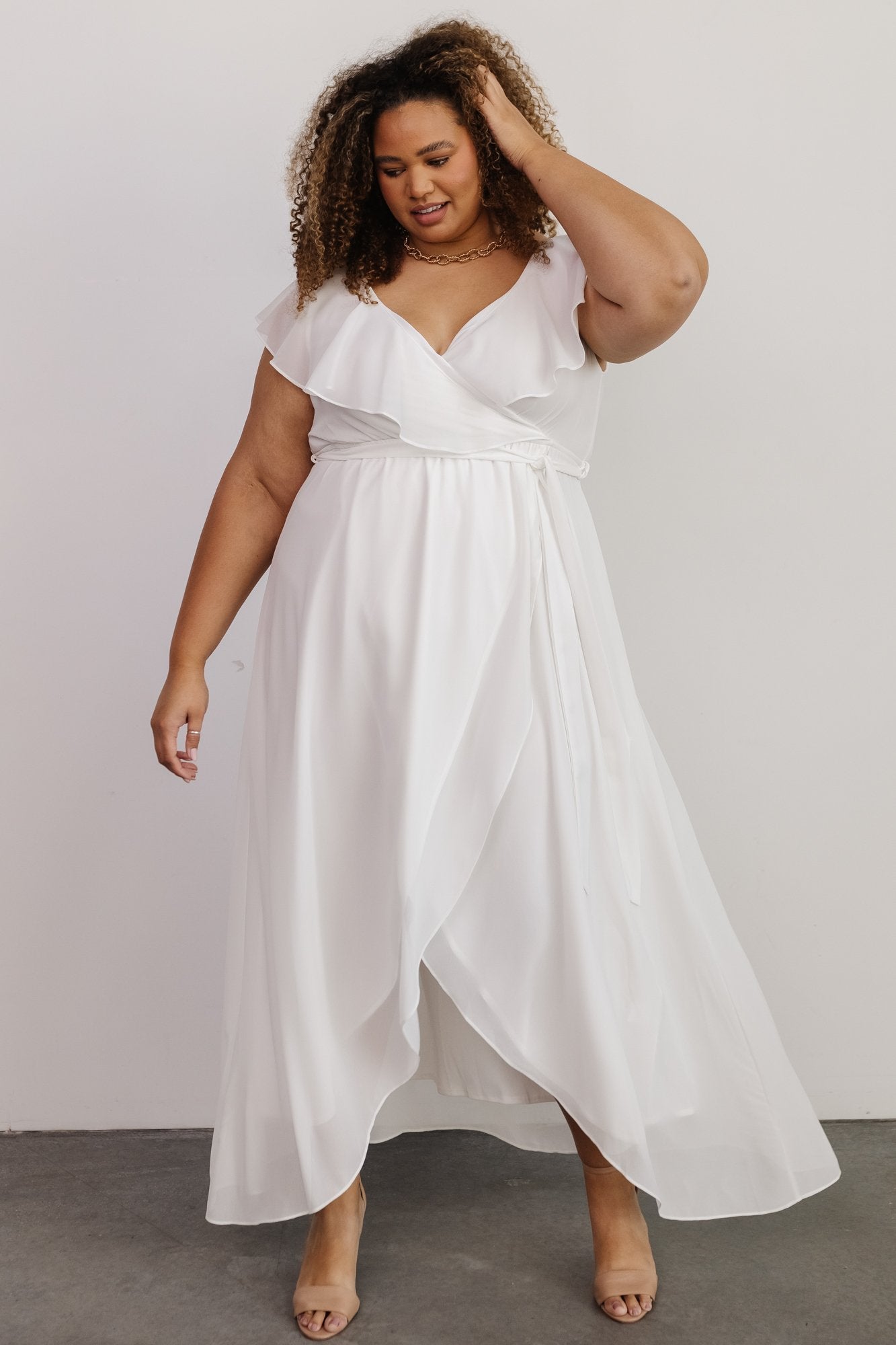 Katya Ruffle Maxi Dress | White - Baltic Born