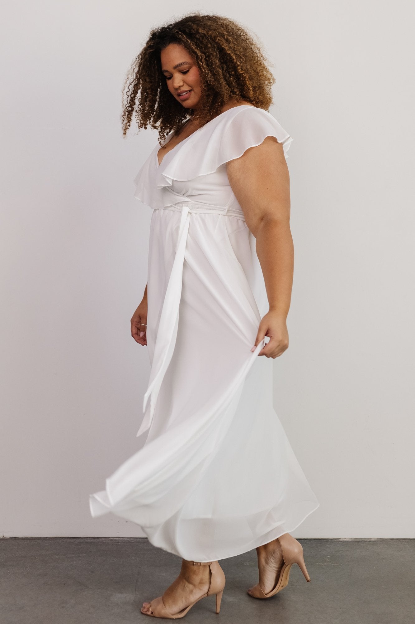 Katya Ruffle Maxi Dress | White - Baltic Born