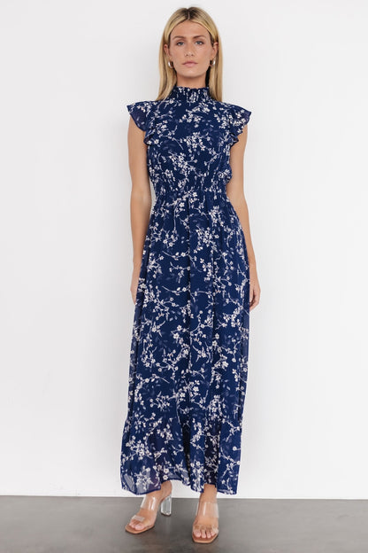 Kearny Ruffle Maxi Dress | Blue Floral - Baltic Born