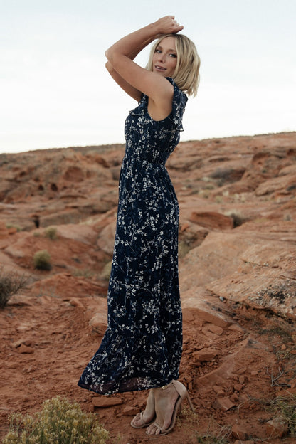 Kearny Ruffle Maxi Dress | Blue Floral - Baltic Born