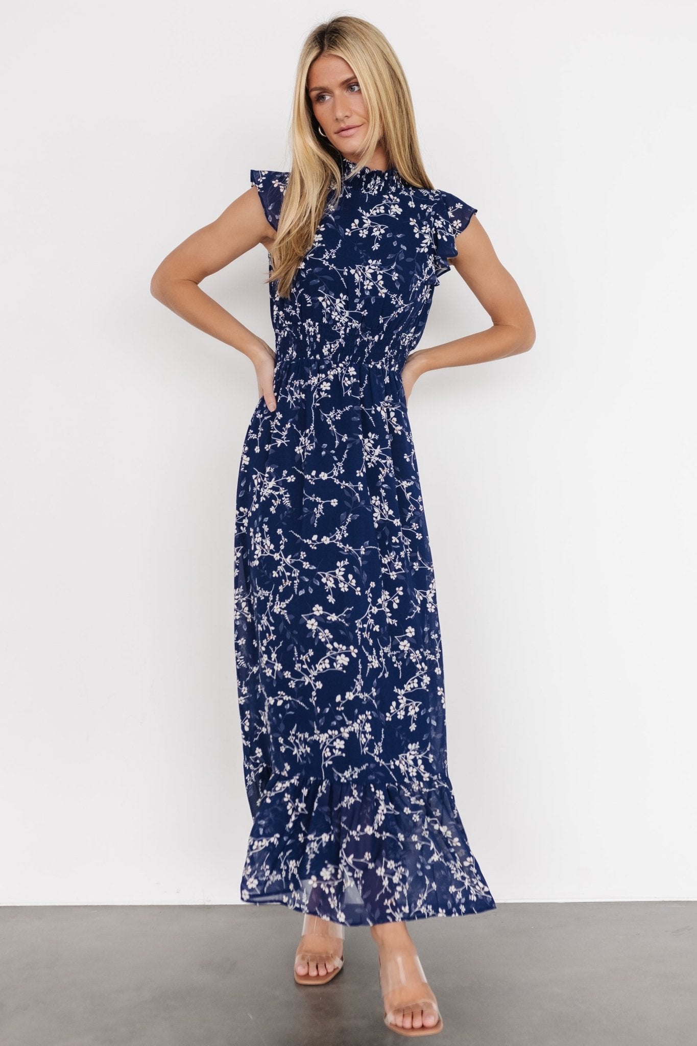Kearny Ruffle Maxi Dress | Blue Floral | Baltic Born