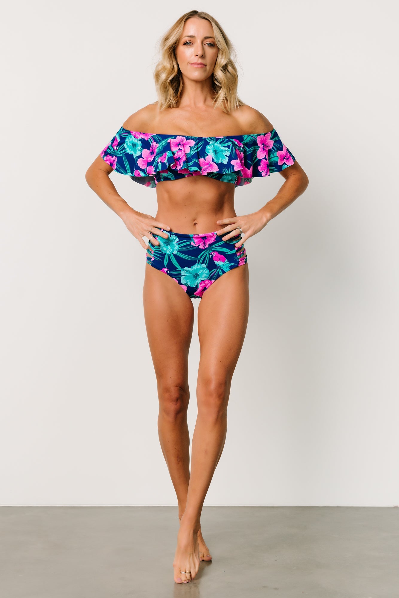 Keke High Waisted Bikini Bottom | Navy Tropical Floral - Baltic Born