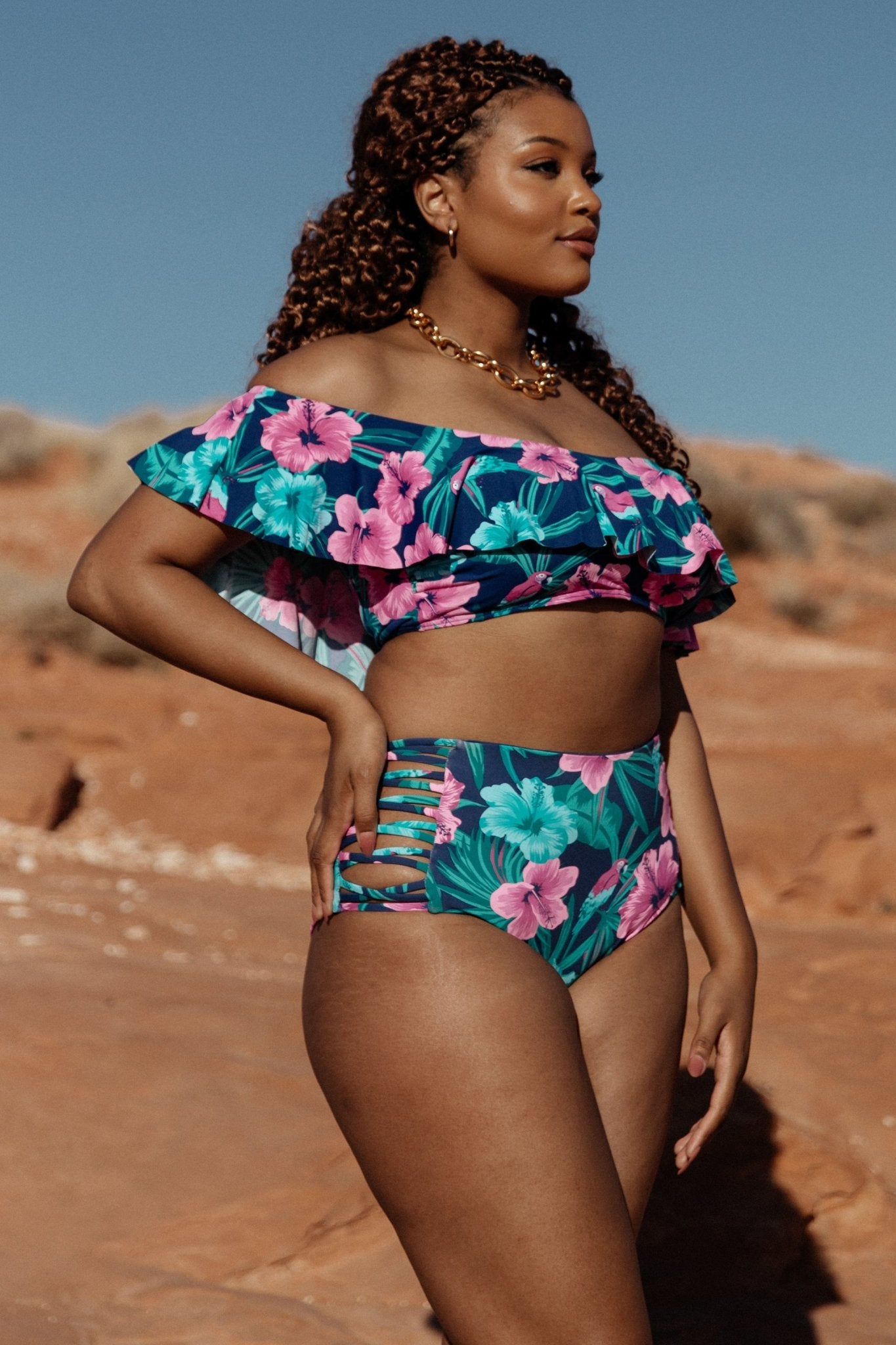 Keke High Waisted Bikini Bottom | Navy Tropical Floral - Baltic Born