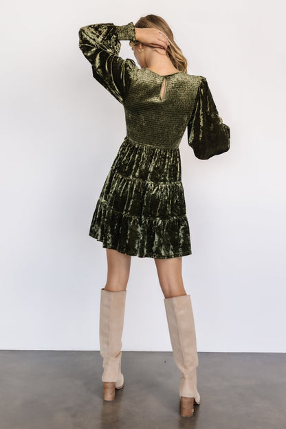 Kele Crushed Velvet Mini Dress | Dark Olive - Baltic Born