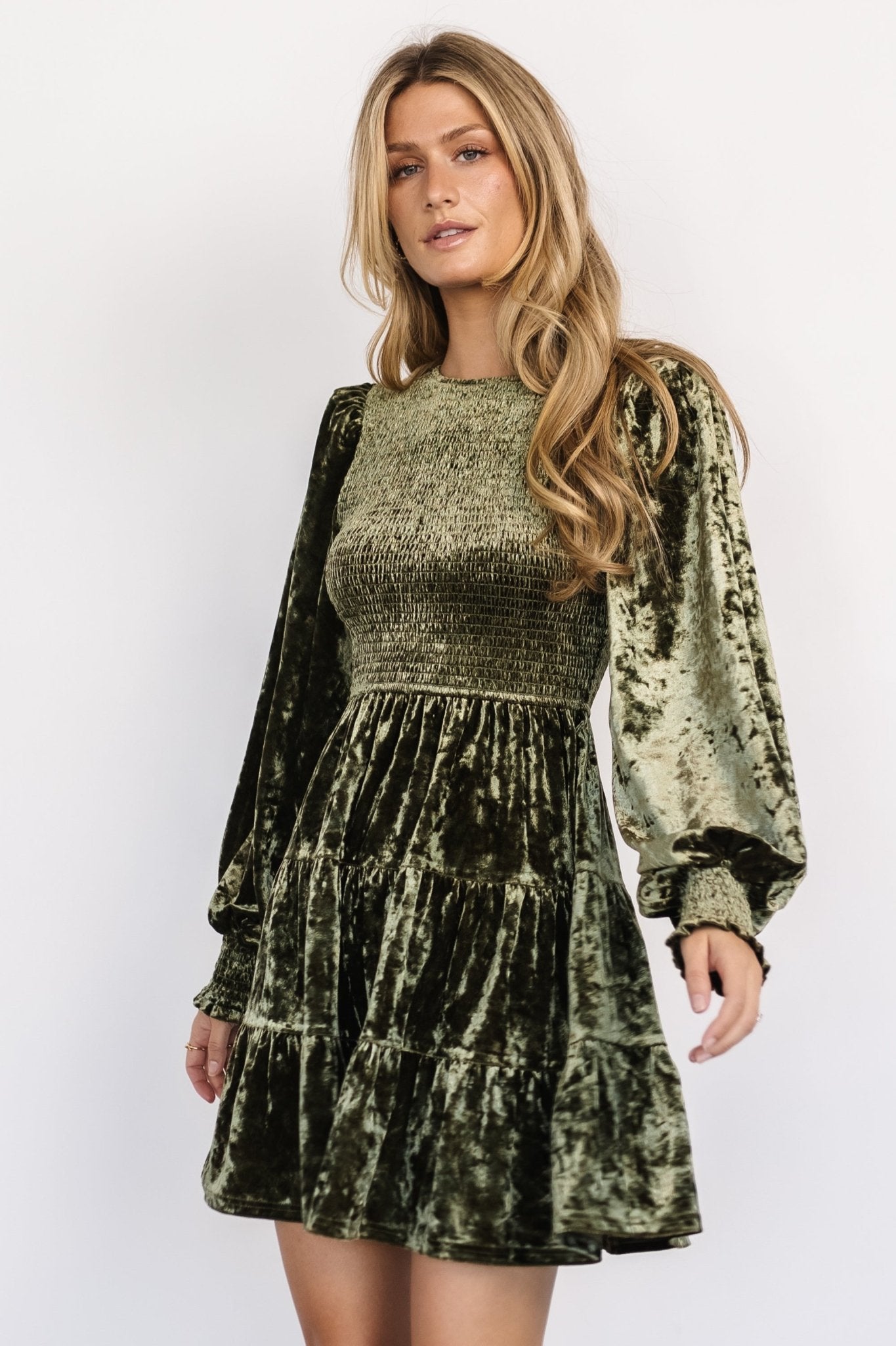 Kele Crushed Velvet Mini Dress | Dark Olive - Baltic Born