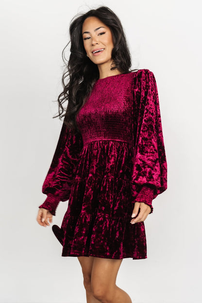 Kele Crushed Velvet Mini Dress | Deep Berry - Baltic Born