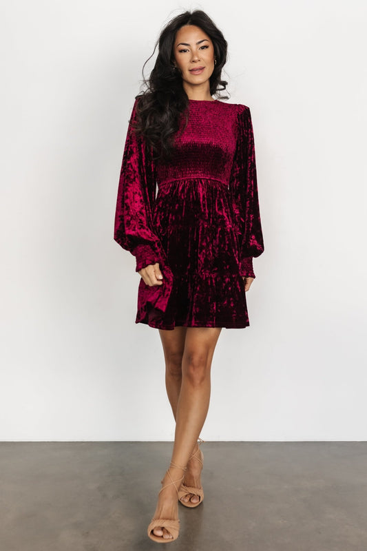 Kele Crushed Velvet Mini Dress | Deep Berry - Baltic Born