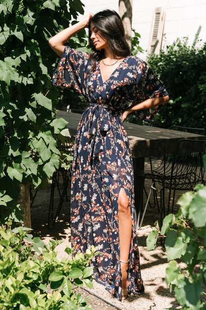 Kia Kimono Maxi Dress | Dark Blue Floral - Baltic Born