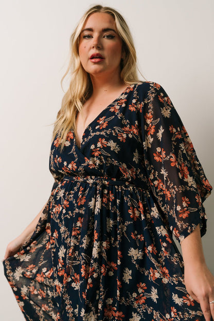 Kia Kimono Maxi Dress | Dark Blue Floral - Baltic Born