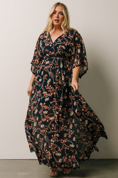 Kia Kimono Maxi Dress | Dark Blue Floral - Baltic Born