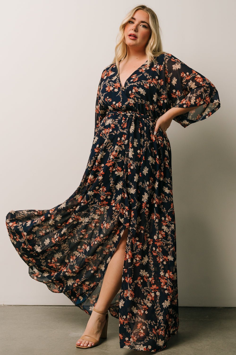 Kia Kimono Maxi Dress Navy Floral Baltic Born
