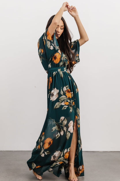 Kia Kimono Maxi Dress | Deep Topaz Floral - Baltic Born