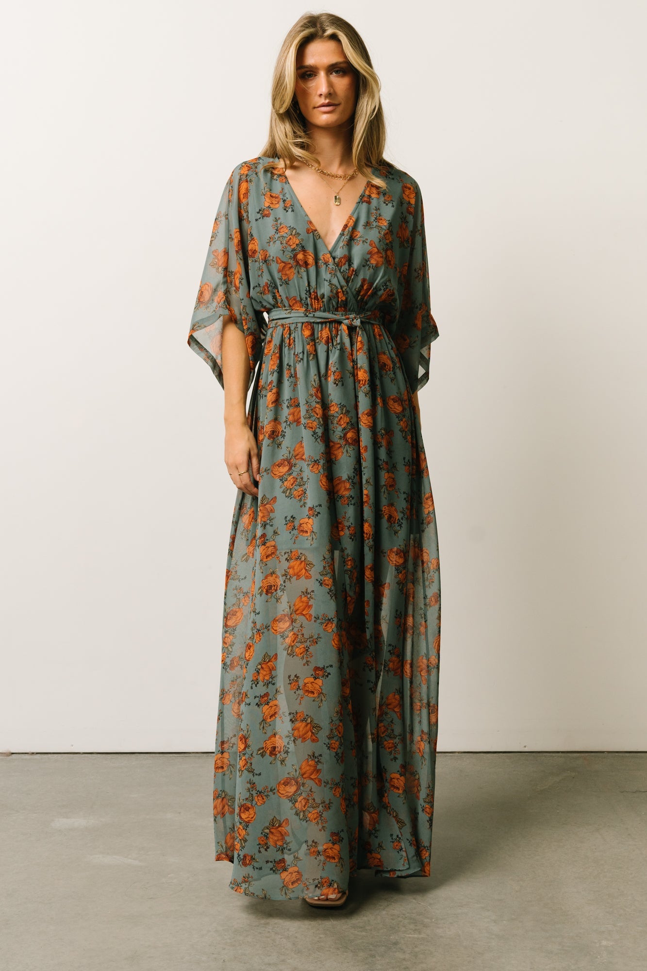 Kia Kimono Maxi Dress | Dusty Blue Floral - Baltic Born