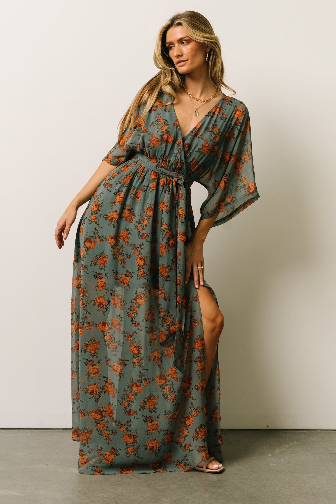 Kia Kimono Maxi Dress | Dusty Blue Floral - Baltic Born