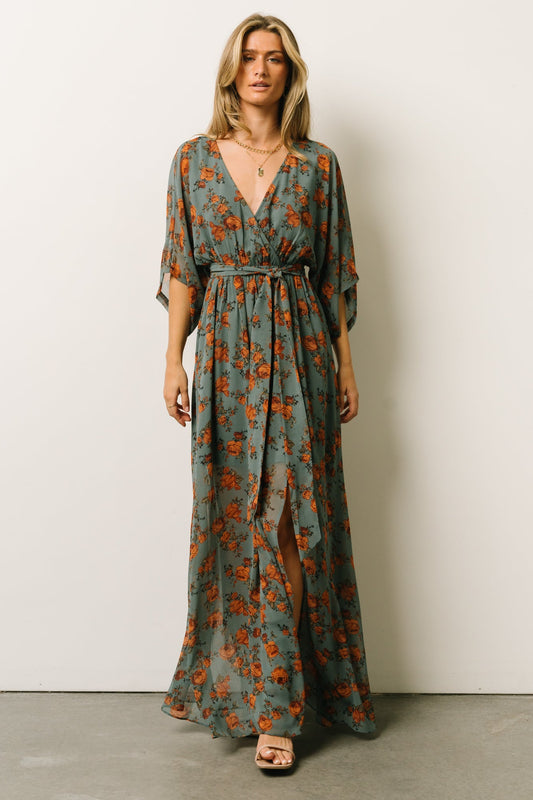 Kia Kimono Maxi Dress | Dusty Blue Floral - Baltic Born