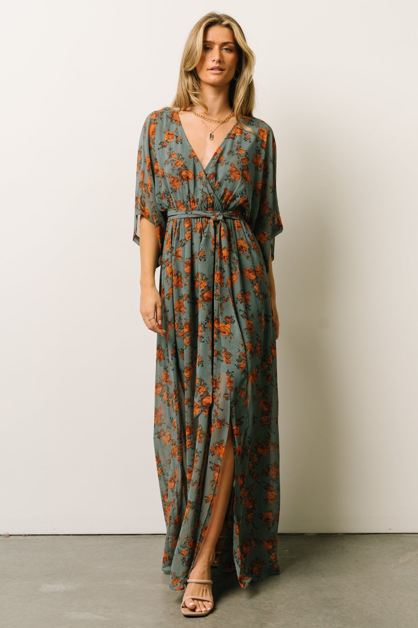 Kia Kimono Maxi Dress | Dusty Blue Floral - Baltic Born