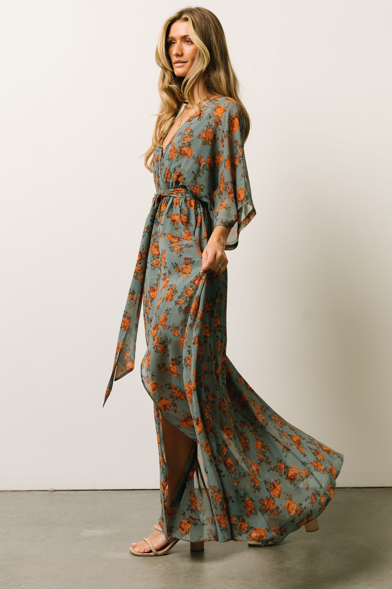 Kia Kimono Maxi Dress | Dusty Blue Floral - Baltic Born