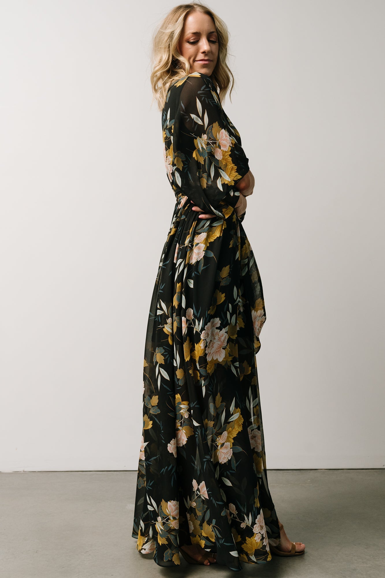 Baltic Born Womens Kia Kimono Maxi Dress | Midnight Floral | Color: Black Floral