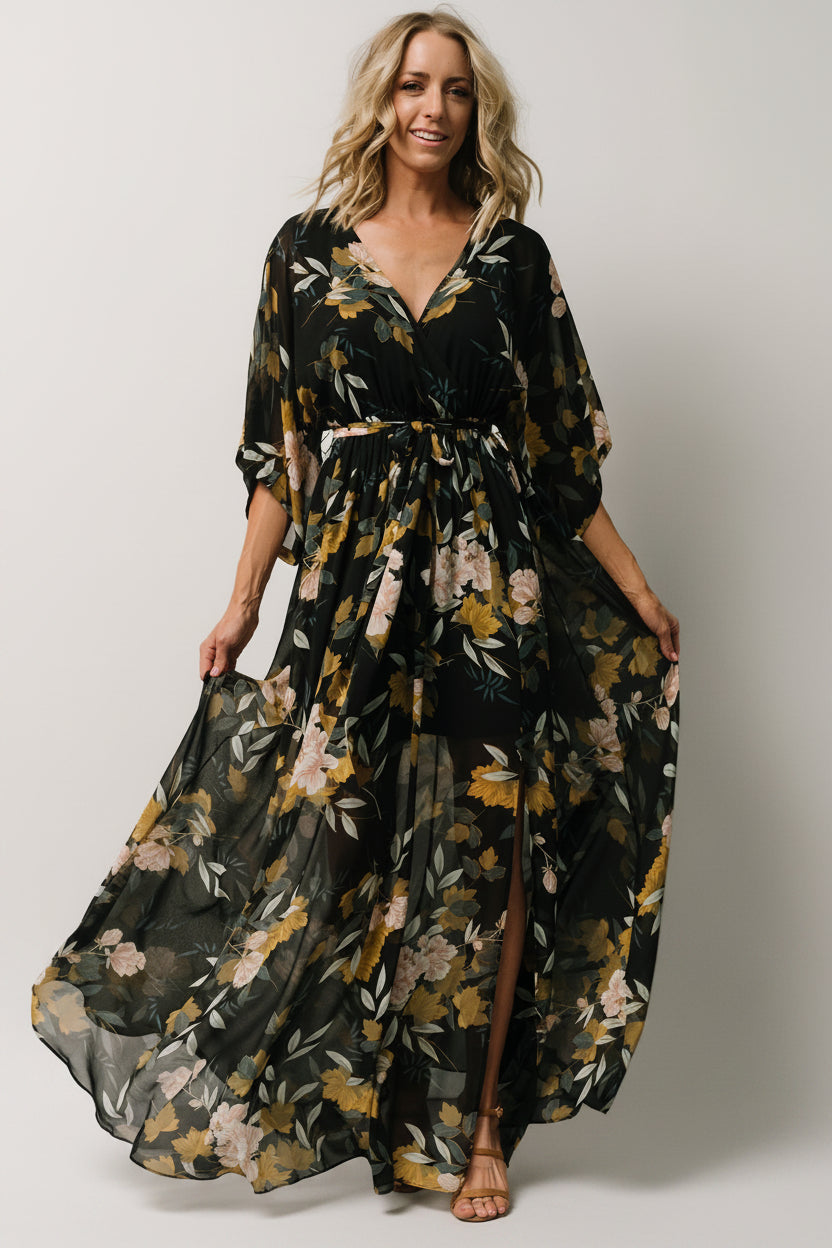 Kia Kimono Maxi Dress Midnight Floral Wrap | Baltic Born XL Kia Kimono Maxi Dress Midnight Floral Wrap | Baltic Born XL
