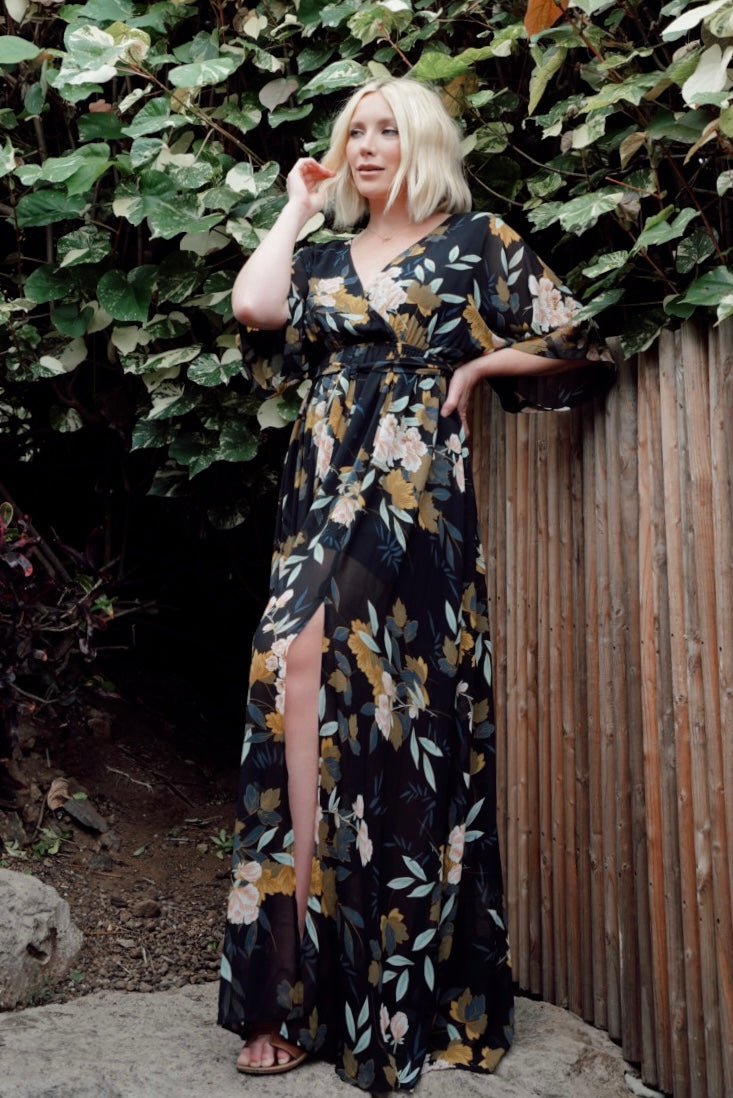Kia Kimono Maxi Dress | Midnight Floral - S Kia Kimono Maxi Dress | Midnight Floral - S