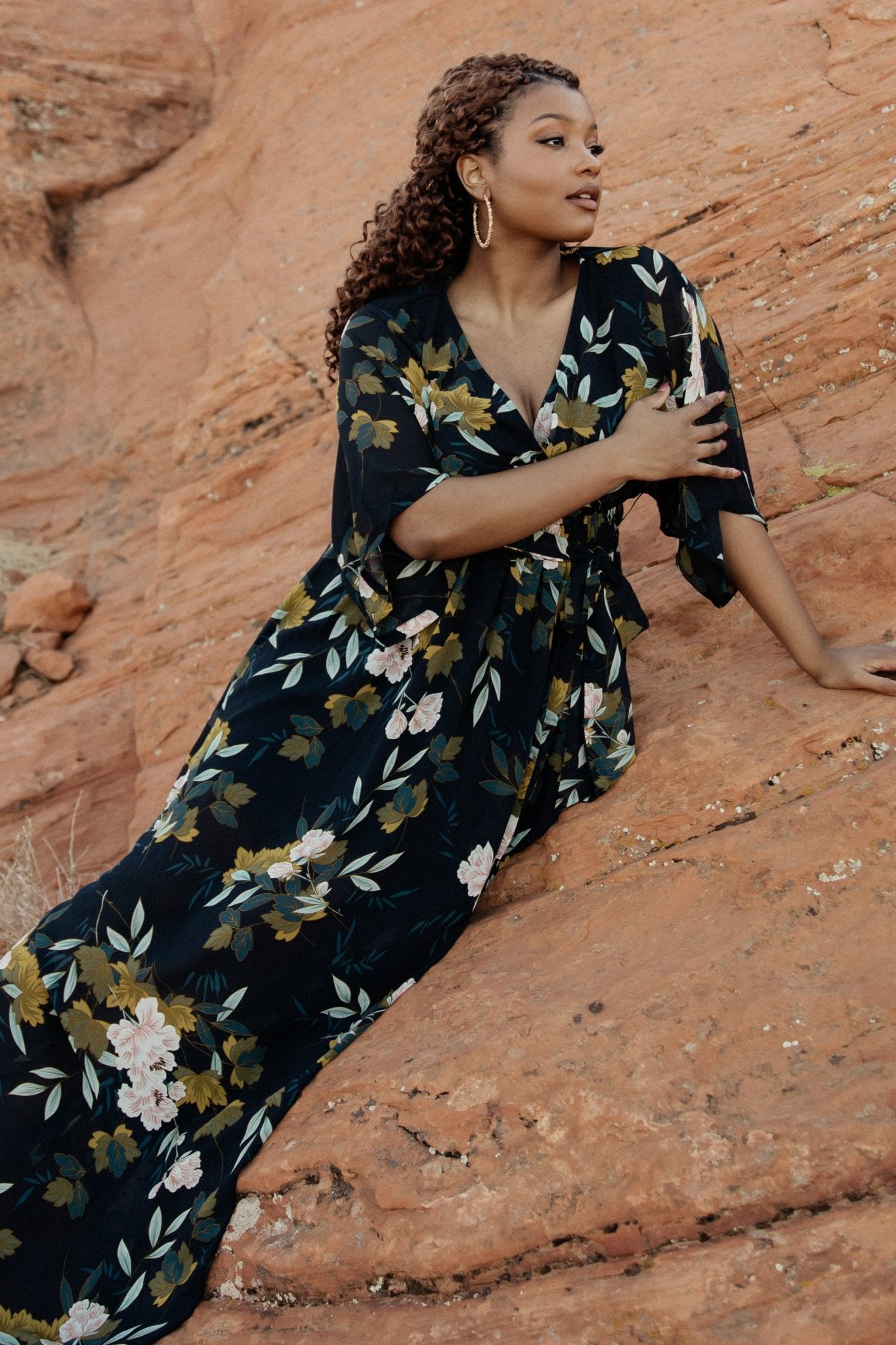 Kia Kimono Maxi Dress Navy Floral