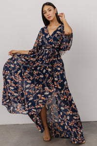 Kia Kimono Maxi Dress | Dark Blue Floral | Baltic Born
