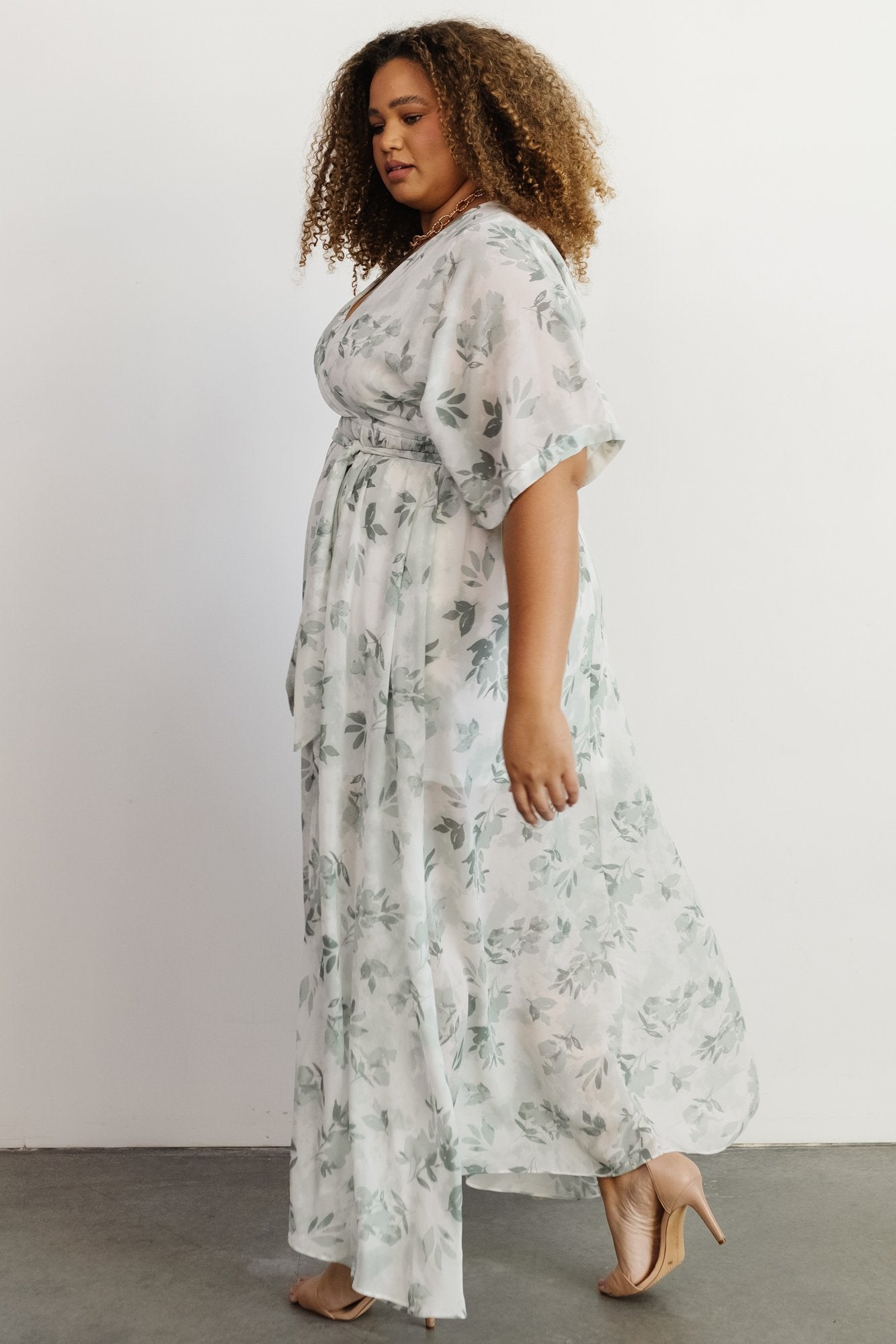 Kia Kimono Maxi Dress Sage Floral