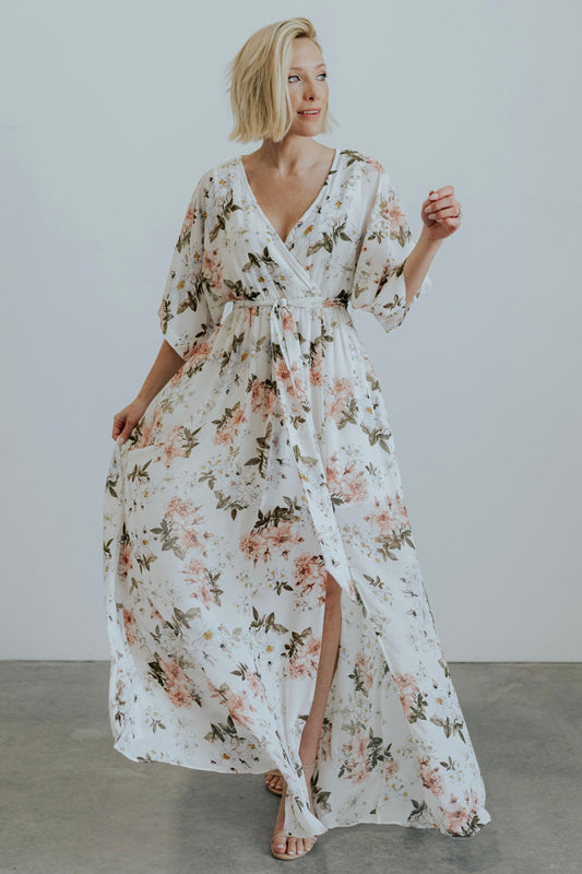 Kia Kimono Maxi Dress | White Floral - Baltic Born