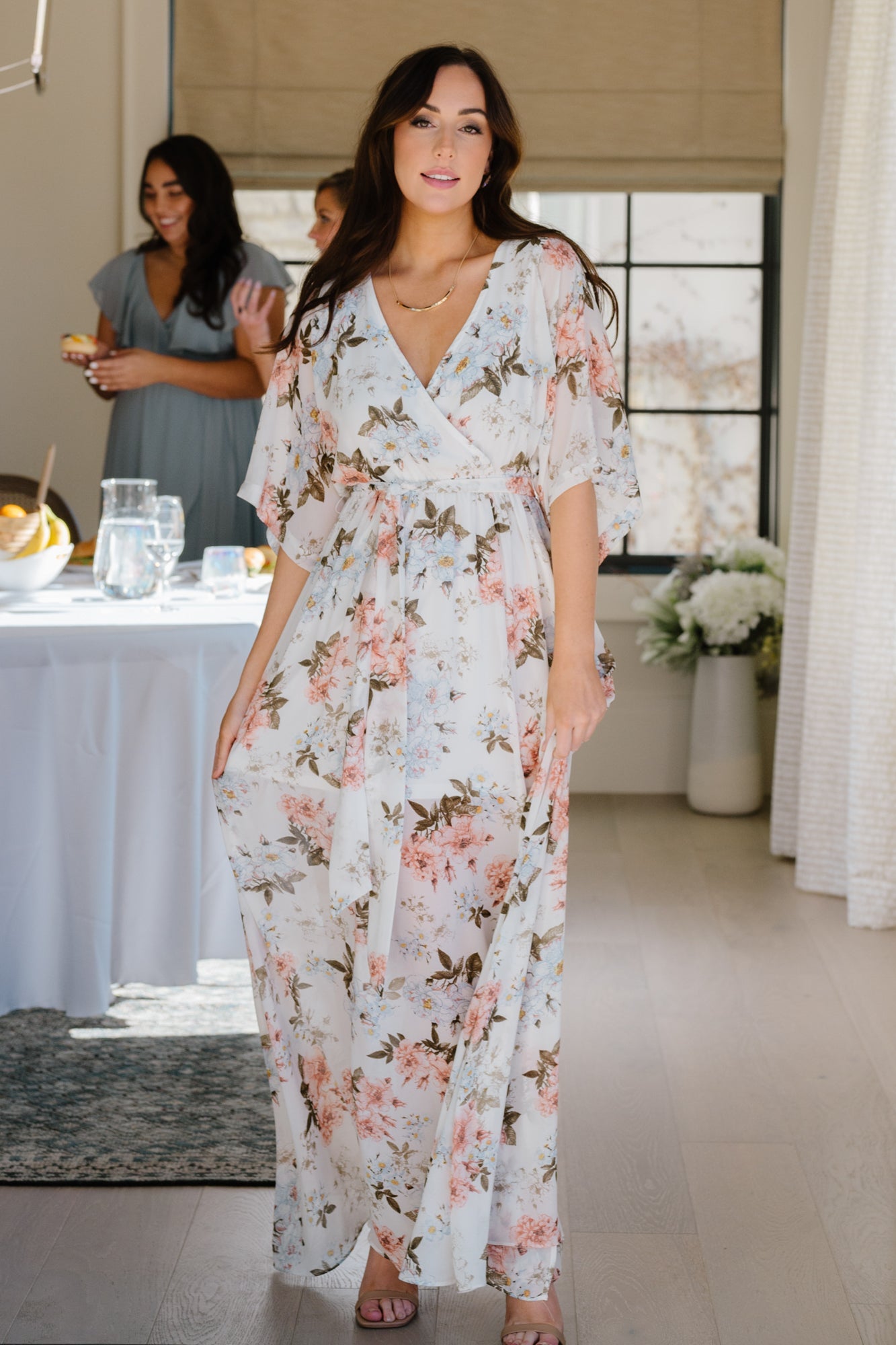 Kia Kimono Maxi Dress | White Floral - Baltic Born