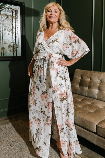 Kia Kimono Maxi Dress | White Floral - Baltic Born