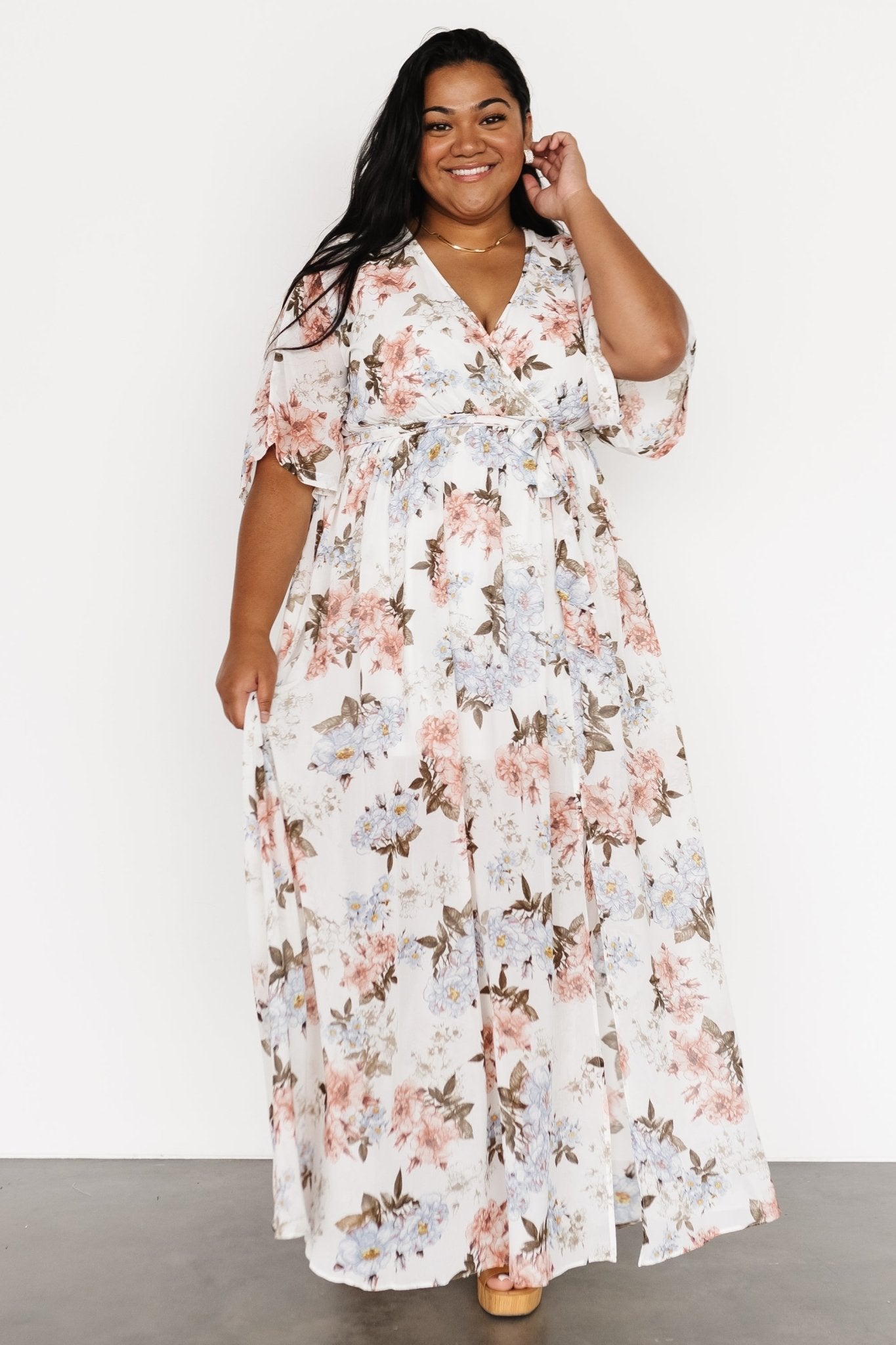 Kia Kimono Maxi Dress White Floral