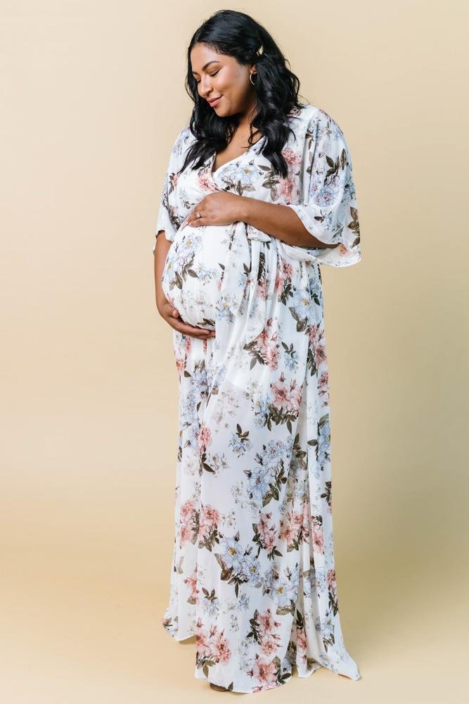 Kia Kimono Maxi Dress | White Floral - Baltic Born