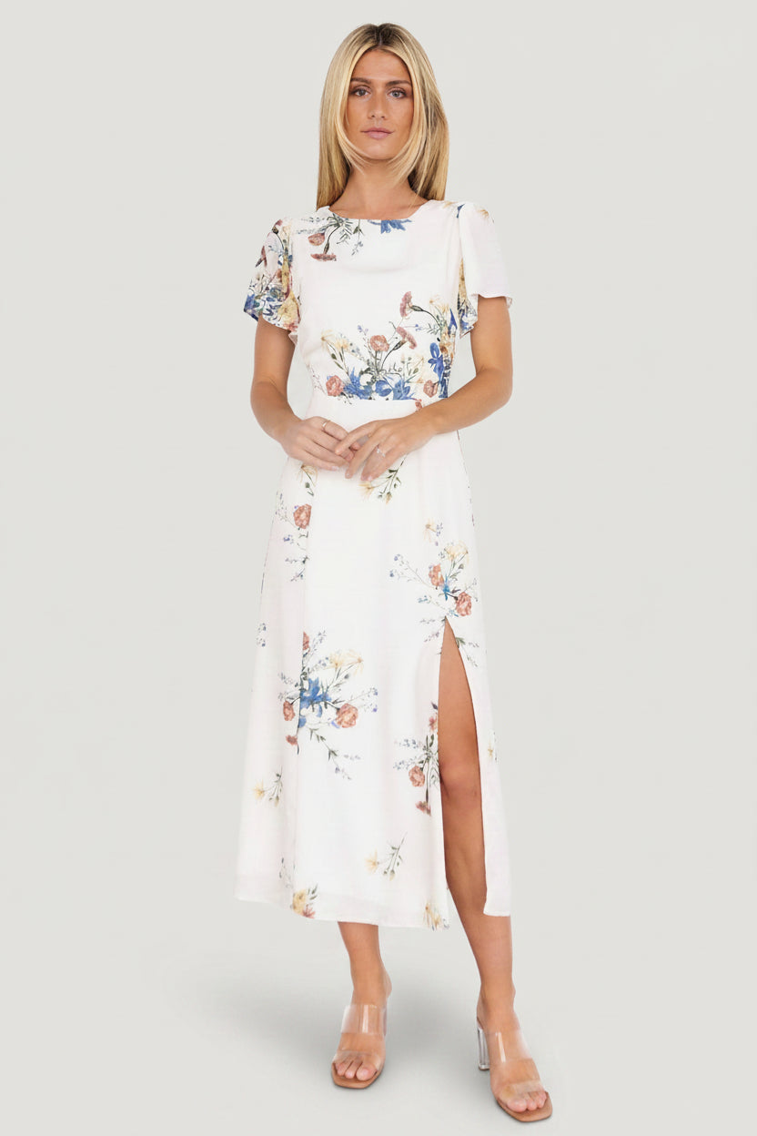 Baltic Born Womens Kirsten Midi Dress | Cream Floral | Size: XL Baltic Born Womens Kirsten Midi Dress | Cream Floral | Size: XL