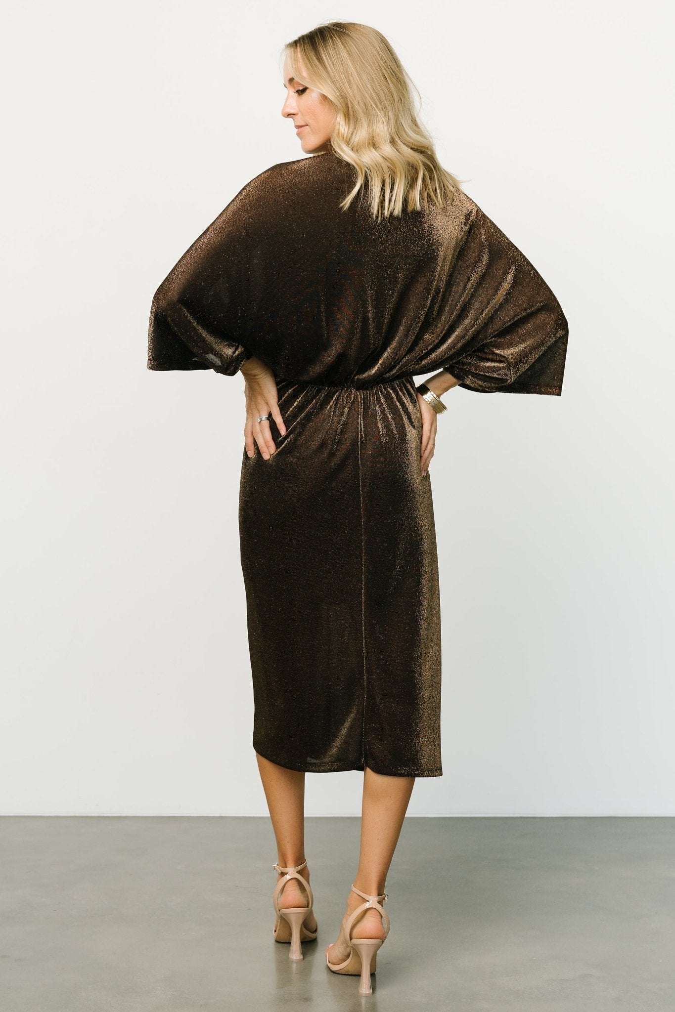 Kleo Ruched Midi Dress | Bronze Shimmer - Baltic Born