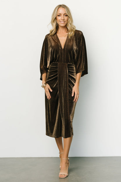 Kleo Ruched Midi Dress | Bronze Shimmer - Baltic Born