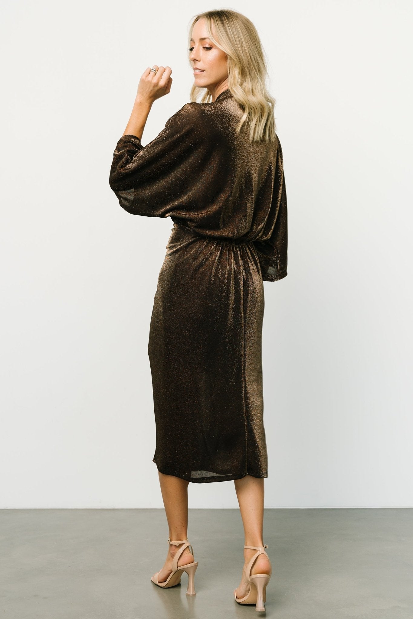 Kleo Ruched Midi Dress | Bronze Shimmer - Baltic Born