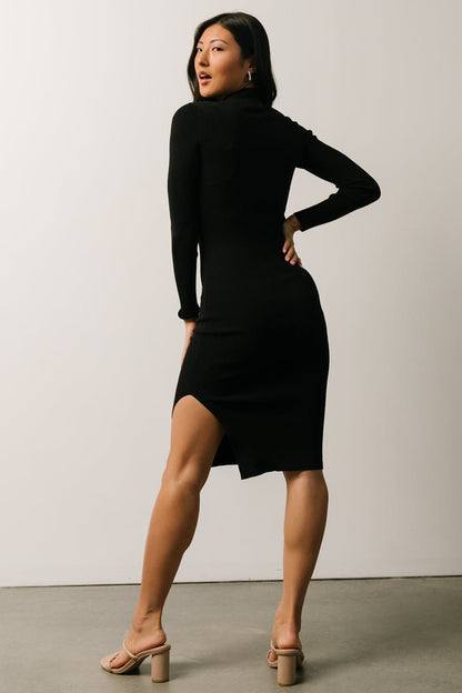 Knightsbridge Ribbed Sweater Midi Dress | Black - Baltic Born