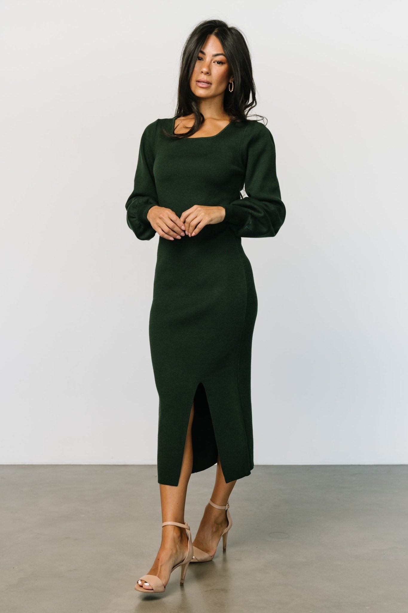 emerald green sweater dress Esmeralda That rich hue is also perfect for the season Crystal Embellished Turtleneck Sweater Dress