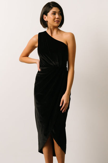 Kourtney Velvet One Shoulder Midi Dress | Black - Baltic Born