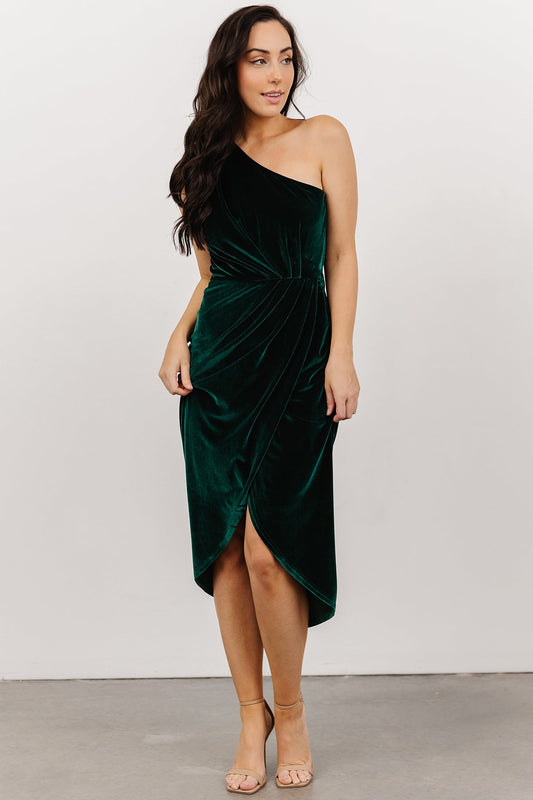 Kourtney Velvet One Shoulder Midi Dress | Emerald - Baltic Born