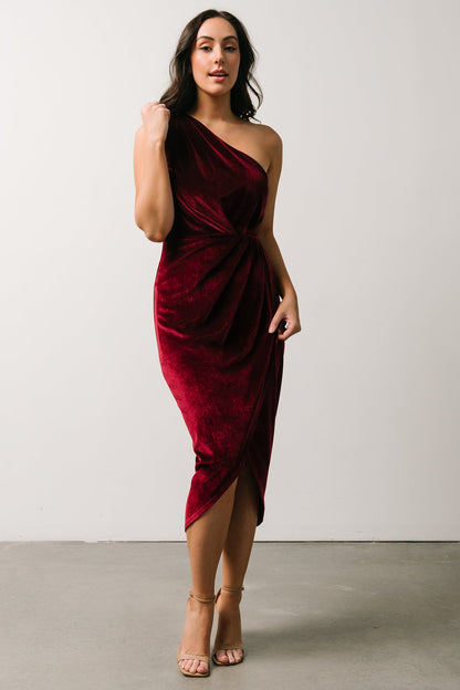 Kourtney Velvet One Shoulder Midi Dress | Merlot - Baltic Born