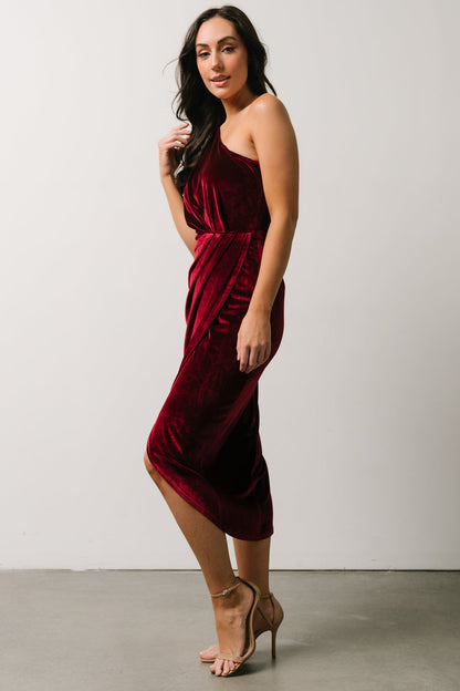 Kourtney Velvet One Shoulder Midi Dress | Merlot - Baltic Born